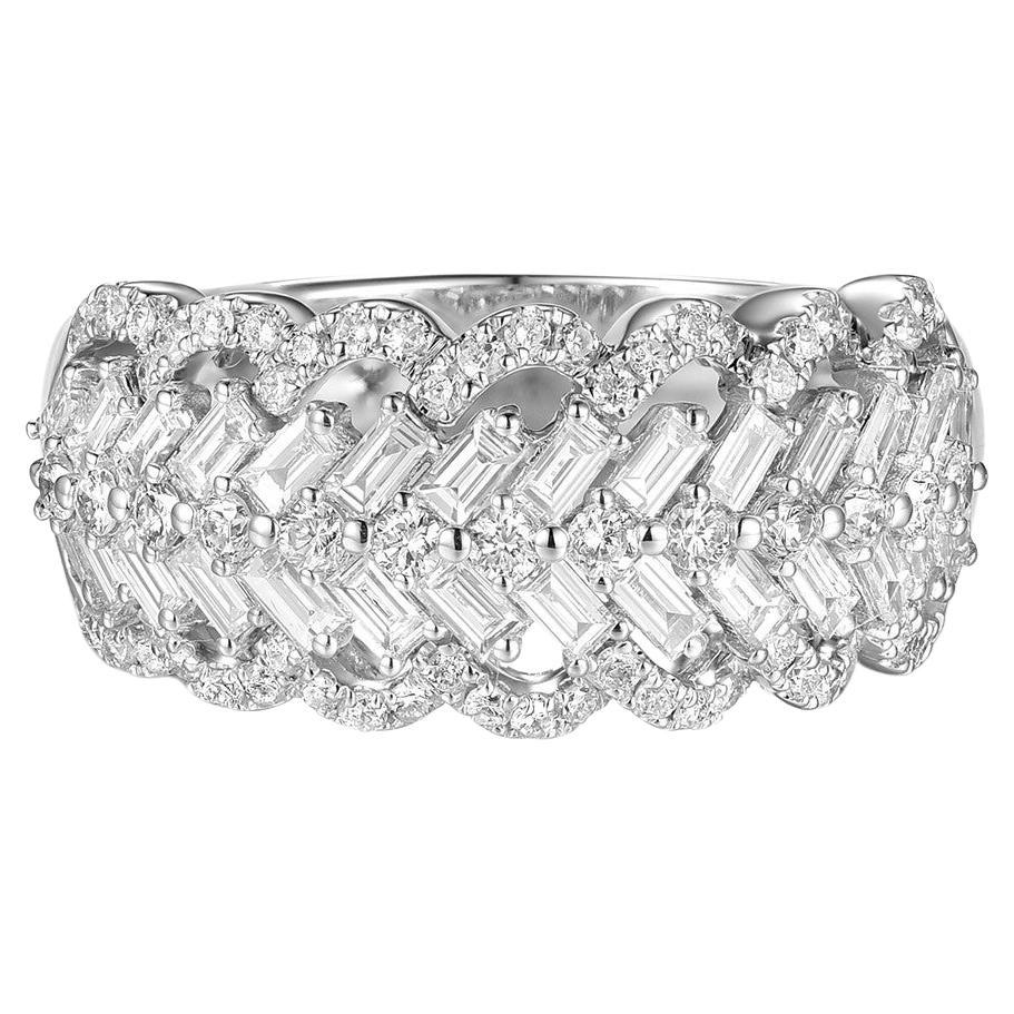 Taper Diamond Band Ring in 18 Karat White Gold For Sale