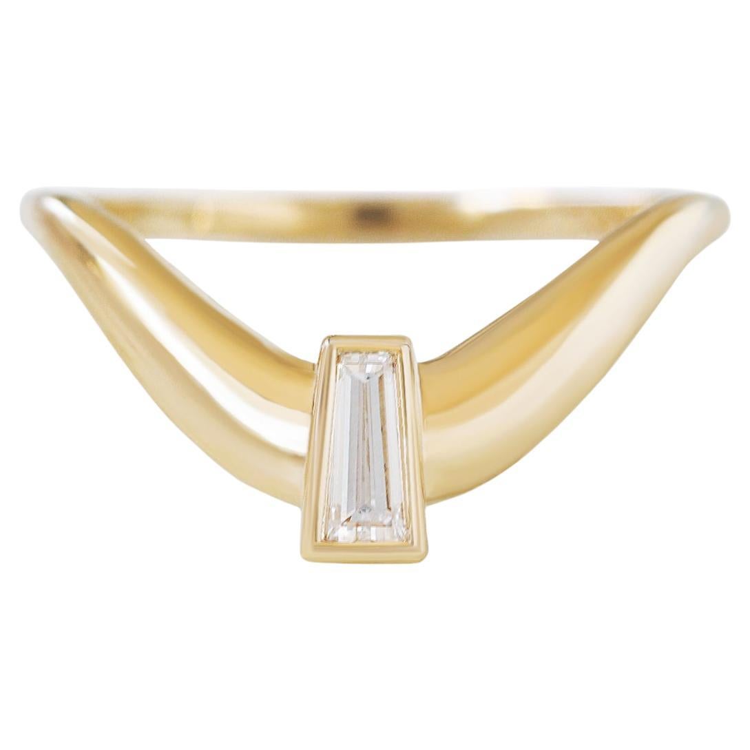For Sale:  Taper Diamond Bezel Chunky Gold Curve Sideband Wedding Ring
