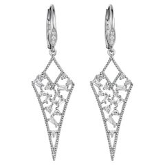18K Gold Geometric Diamond Dangle Earrings – 0.69 Carats Total