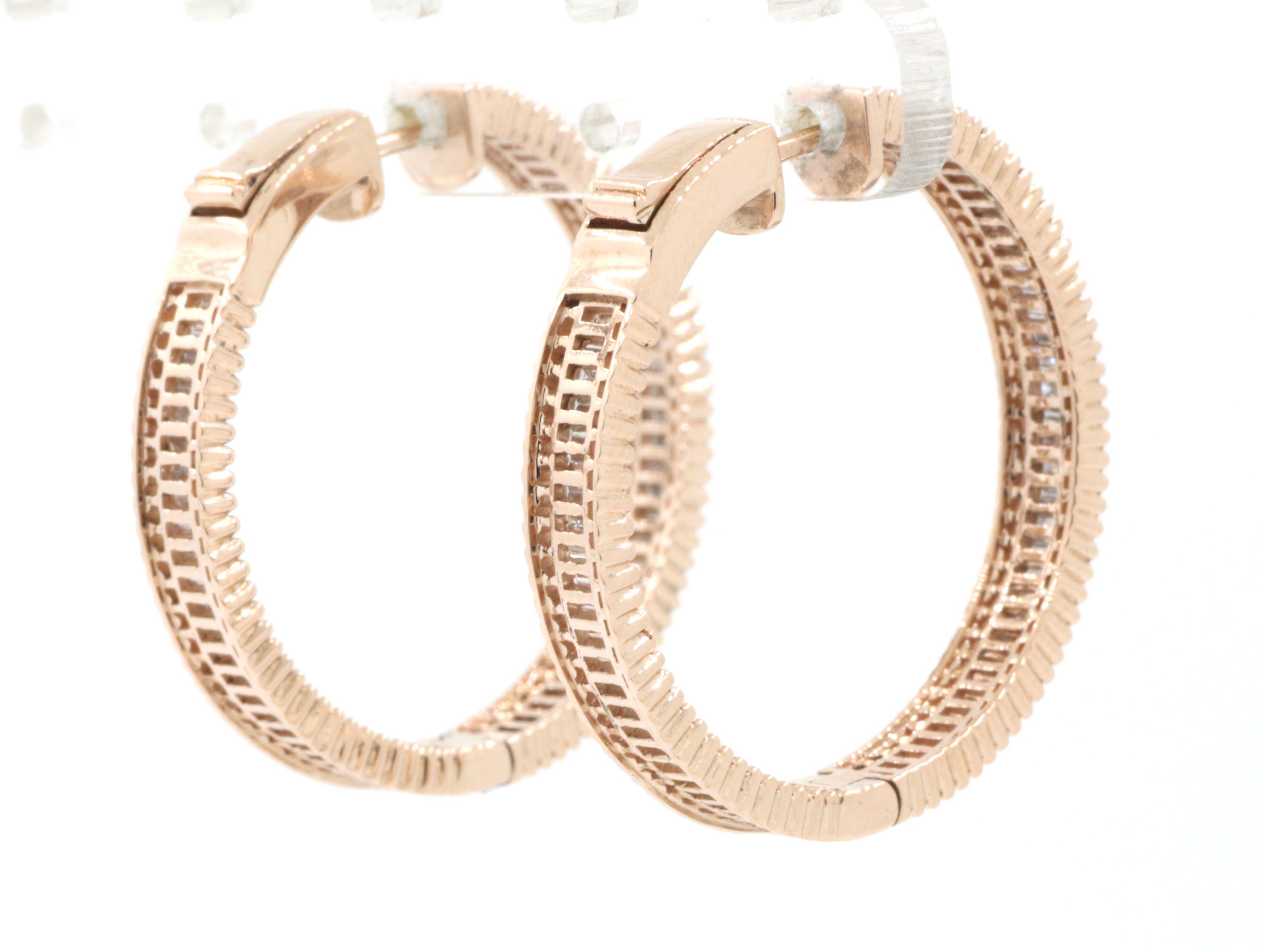 Contemporary Taper Diamond Hoop Earrings in 18 Karat Rose Gold For Sale