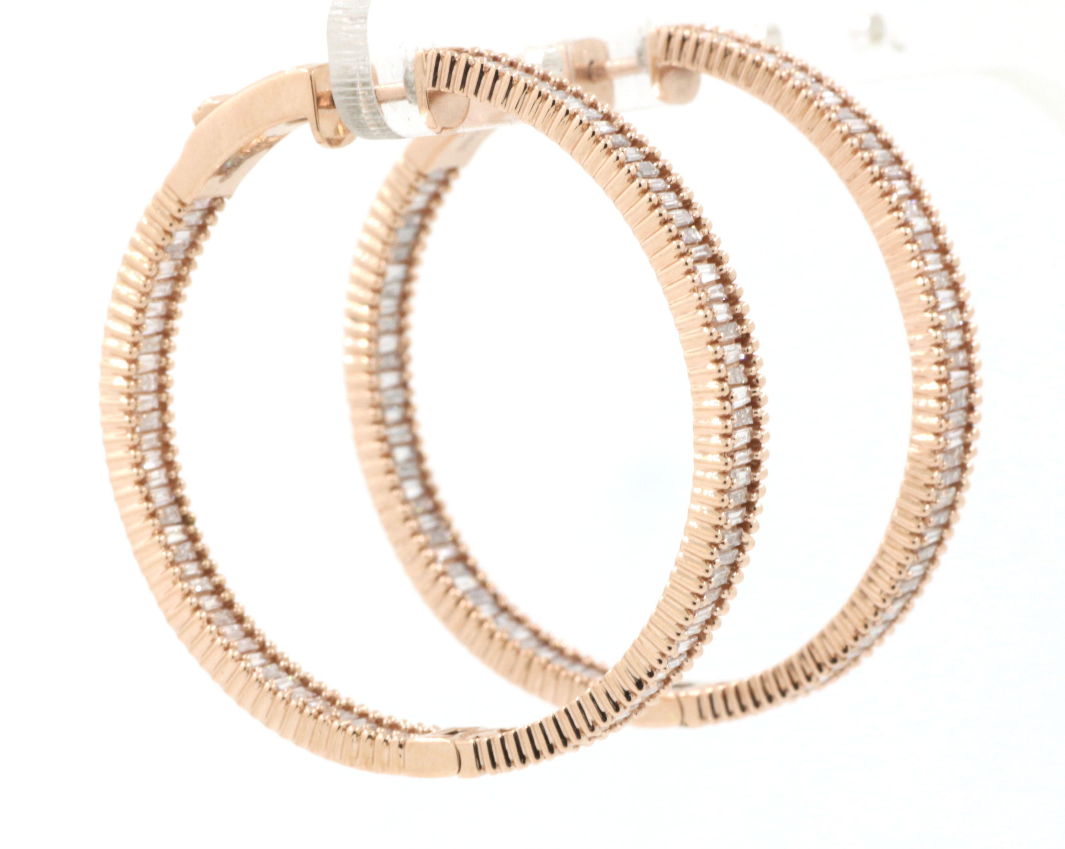 Contemporary Taper Diamond Hoop Earrings in 18 Karat Rose Gold For Sale