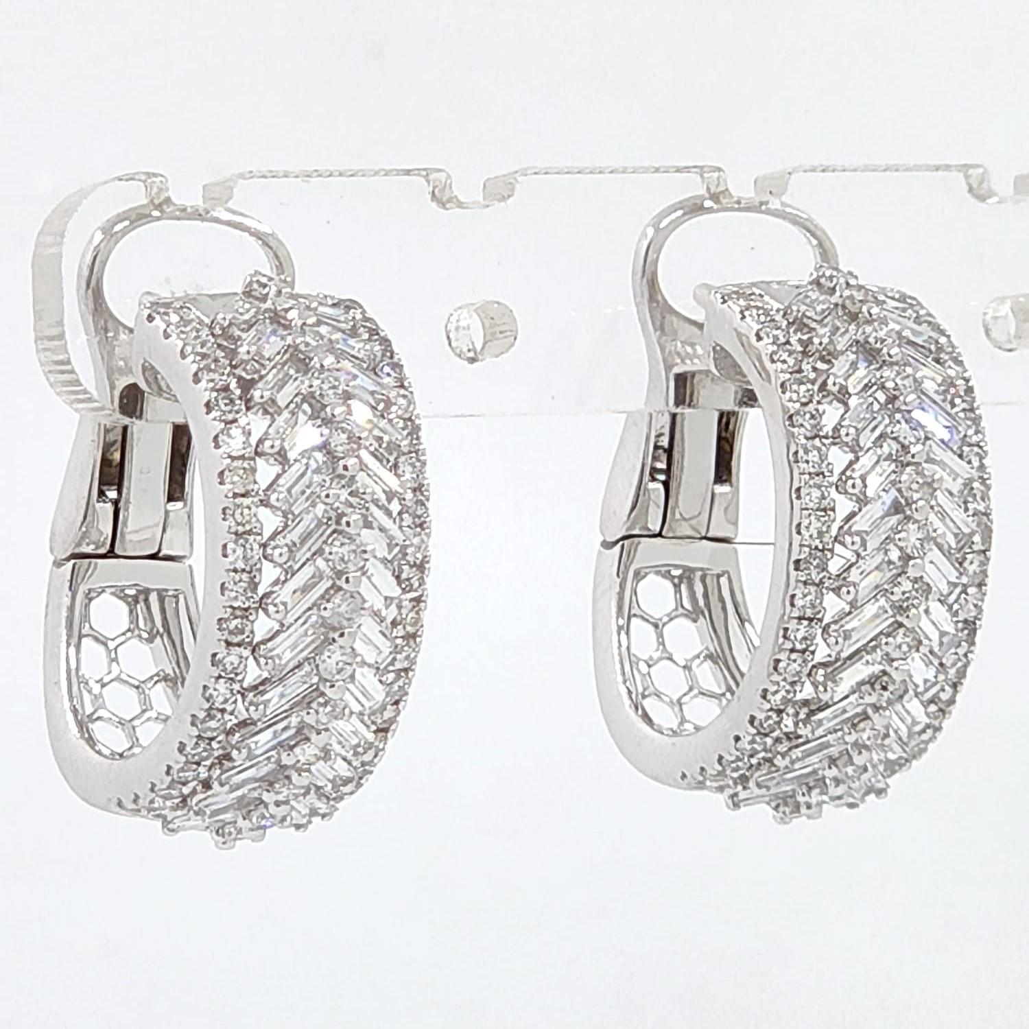 Modernist Taper Diamond Hoop Earrings in 18 Karat White Gold