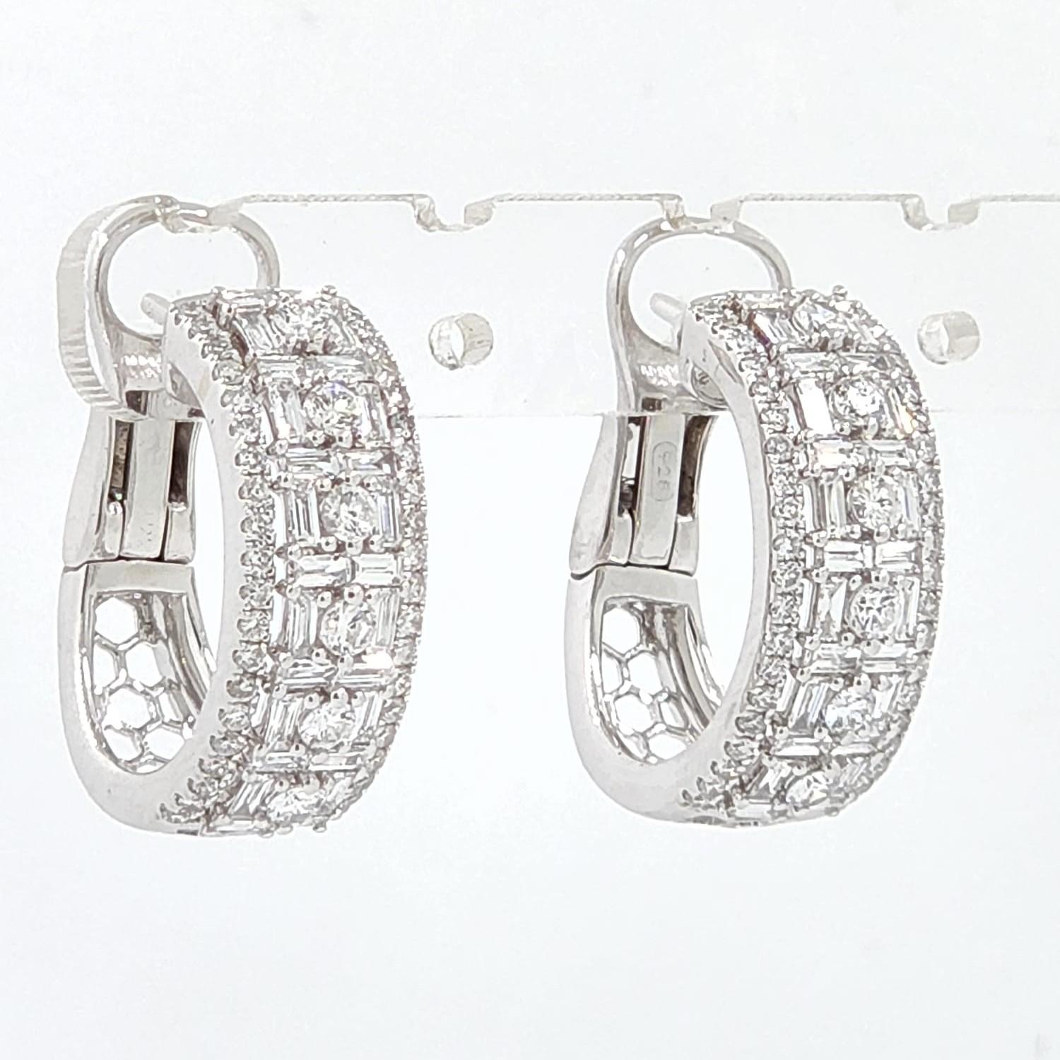 Contemporary Taper Diamond Hoop Earrings in 18 Karat White Gold