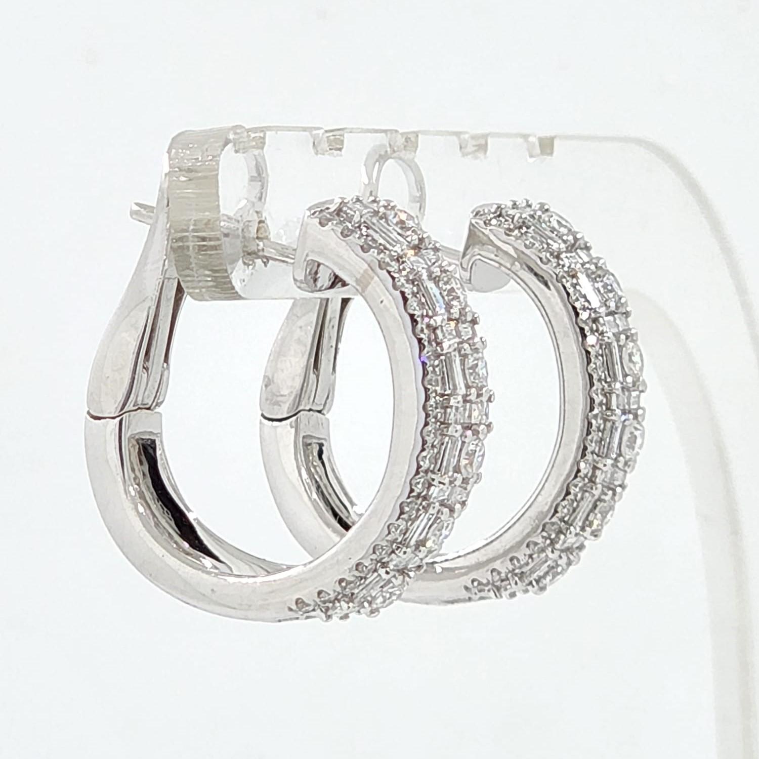 Tapered Baguette Taper Diamond Hoop Earrings in 18 Karat White Gold