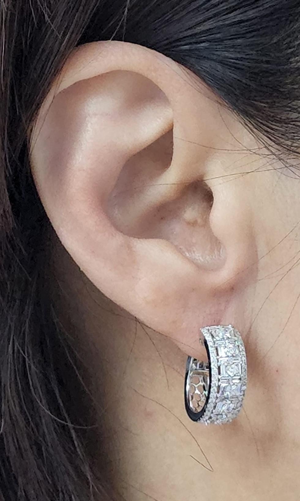 Women's Taper Diamond Hoop Earrings in 18 Karat White Gold