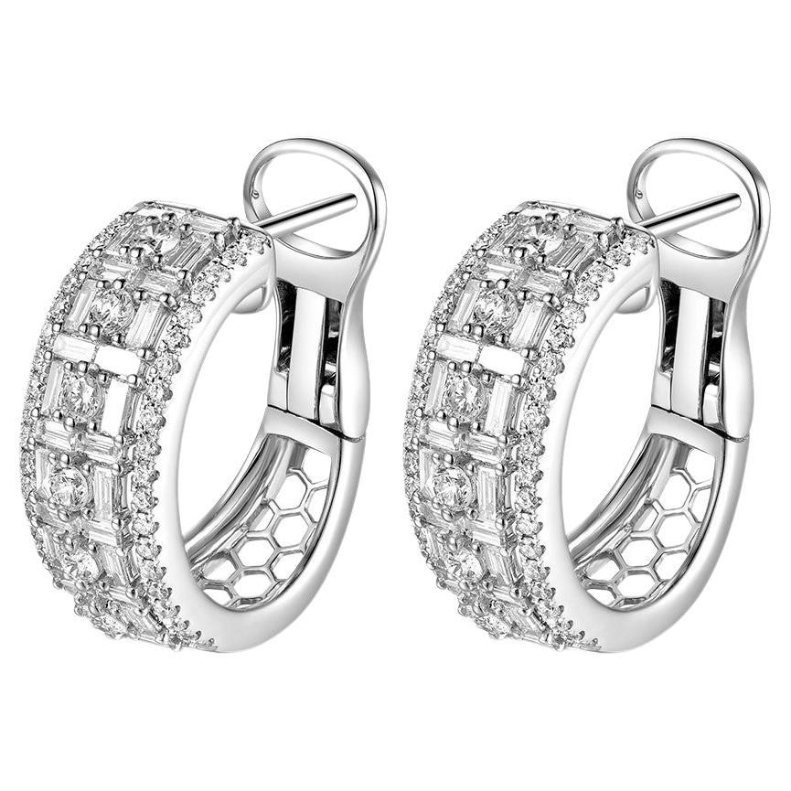 Taper Diamond Hoop Earrings in 18 Karat White Gold For Sale at 1stDibs