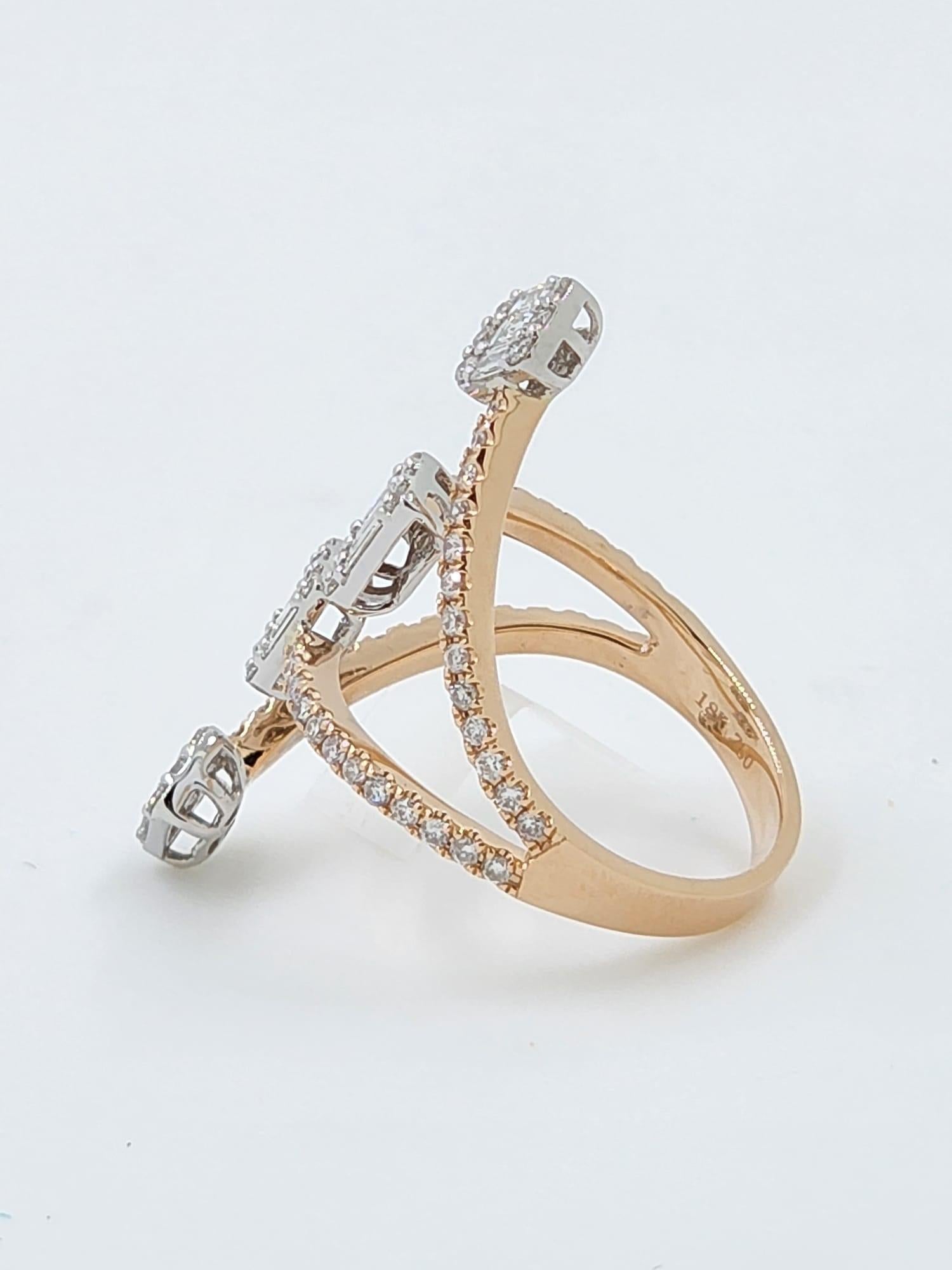 Tapered Baguette Taper Diamond Ring in 18 Karat Rose Gold