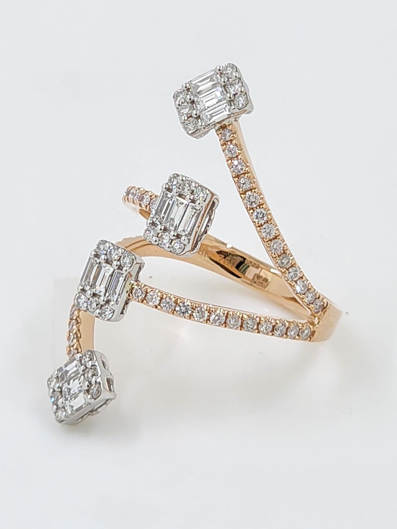 Taper Diamond Ring in 18 Karat Rose Gold In New Condition In Hong Kong, HK