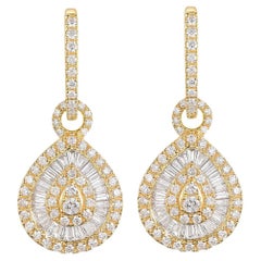 Boucles d'oreilles en goutte en or jaune 14 carats avec diamants ronds et diamants Taper
