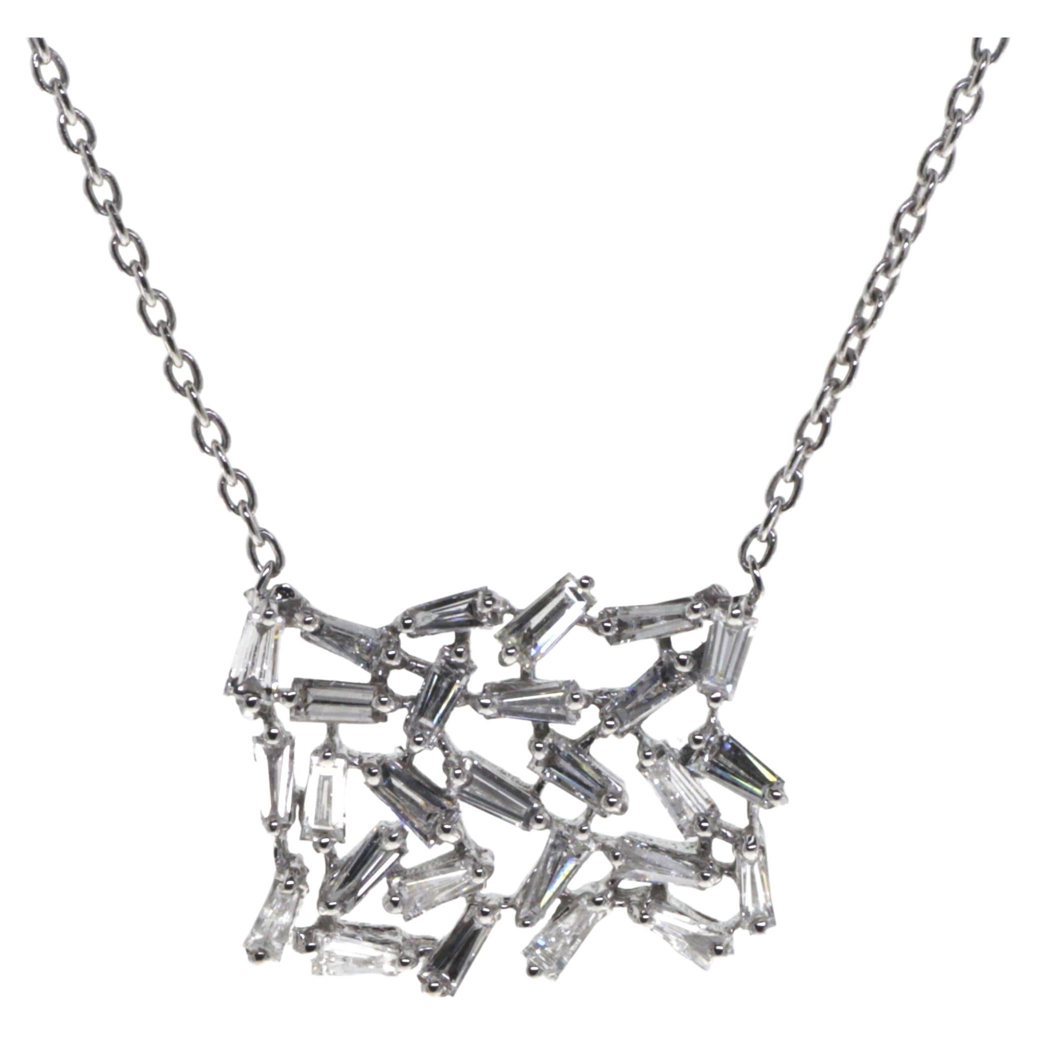 Taper Diamonds Pendant Necklace in 18 Karat White Gold