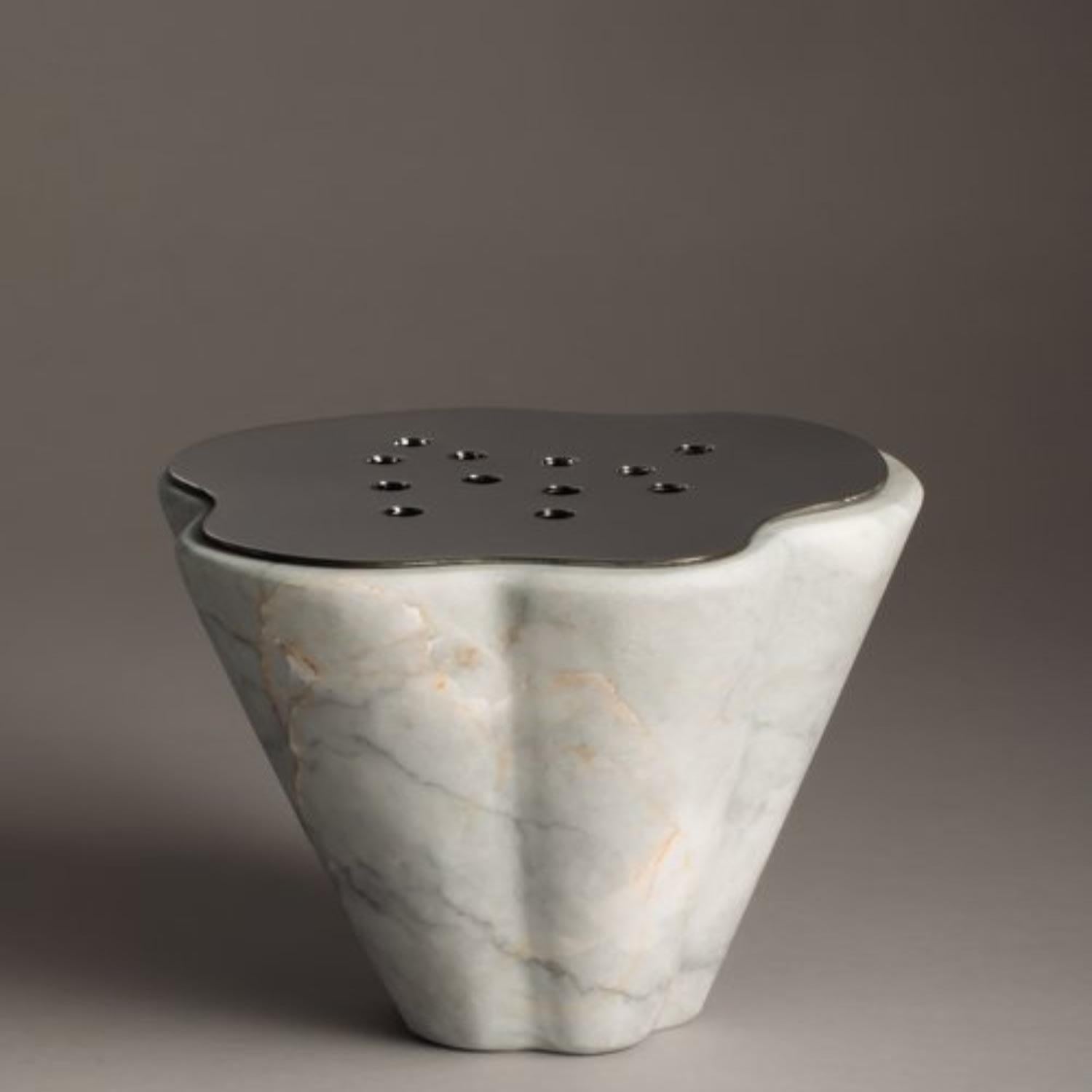 Taper White Marble & Stainless Steel Vase 1