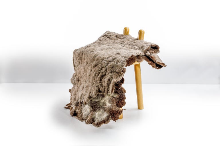Rustic “Tapera” Little Chair in Wool and Wood by Inês Schertel, Brazil, 2019 For Sale