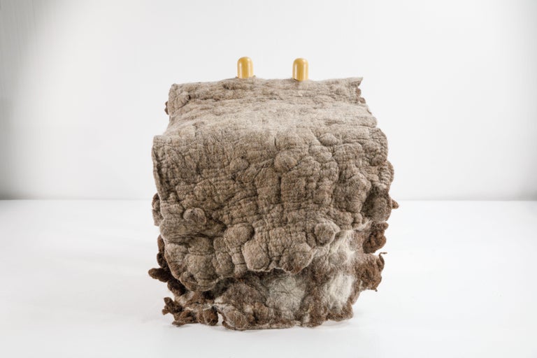 Brazilian “Tapera” Little Chair in Wool and Wood by Inês Schertel, Brazil, 2019 For Sale