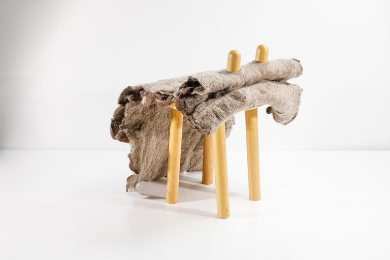 Hand-Crafted “Tapera” Little Chair in Wool and Wood by Inês Schertel, Brazil, 2019 For Sale
