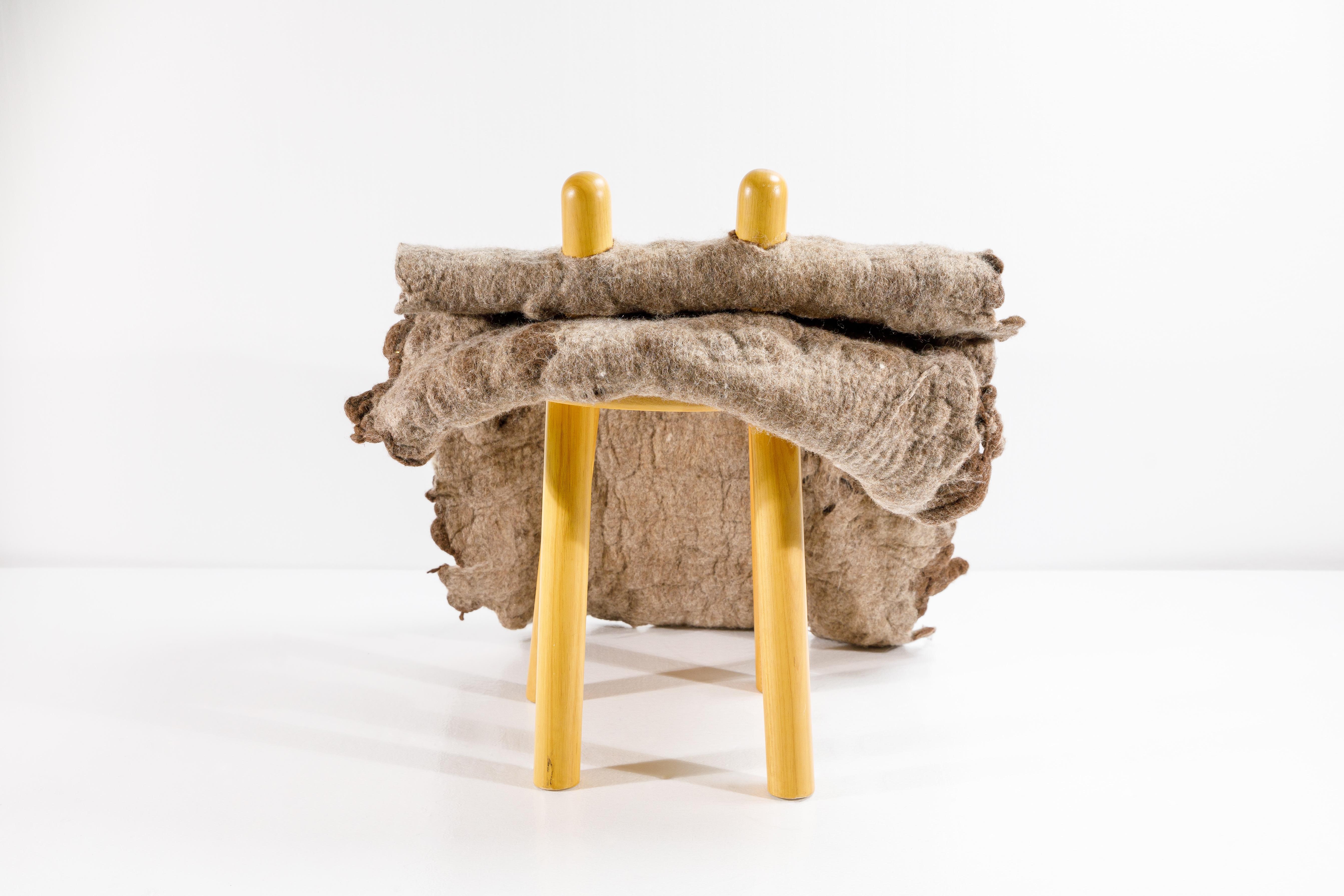 “Tapera” Little Chair in Wool and Wood by Inês Schertel, Brazil, 2019 In New Condition For Sale In Deerfield Beach, FL