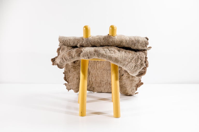“Tapera” Little Chair in Wool and Wood by Inês Schertel, Brazil, 2019 In New Condition For Sale In Miami, FL