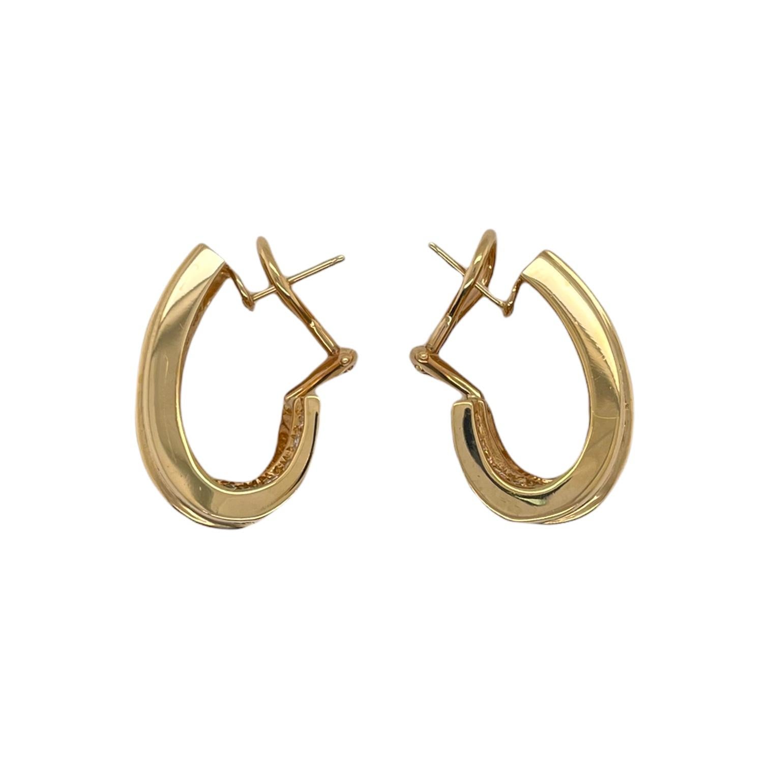 Modern Tapered 18K Yellow Gold & Diamond Hoop Earrings