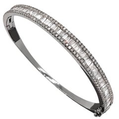 Liza Beth Tapered Baguette and Pave Diamond Hinged Bangle Bracelet