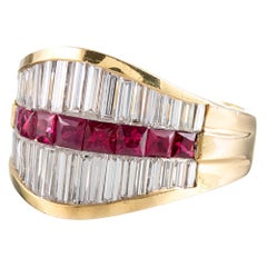 Tapered Baguette Diamond and Ruby Ring