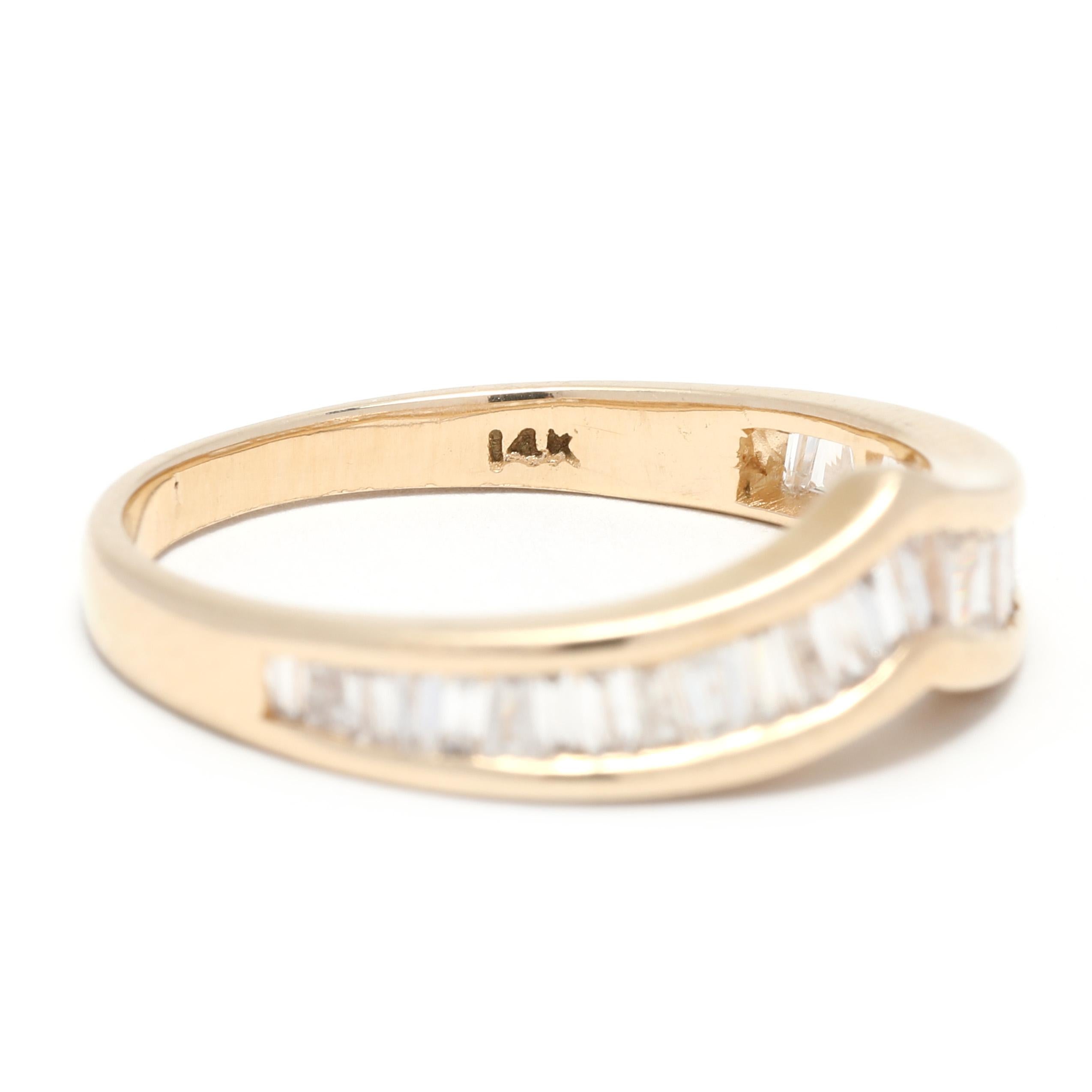 Baguette Cut Tapered Baguette Diamond Curved Wedding Band, 14K Yellow Gold, Ring