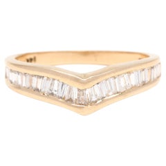 Tapered Baguette Diamond Curved Wedding Band, 14K Yellow Gold, Ring
