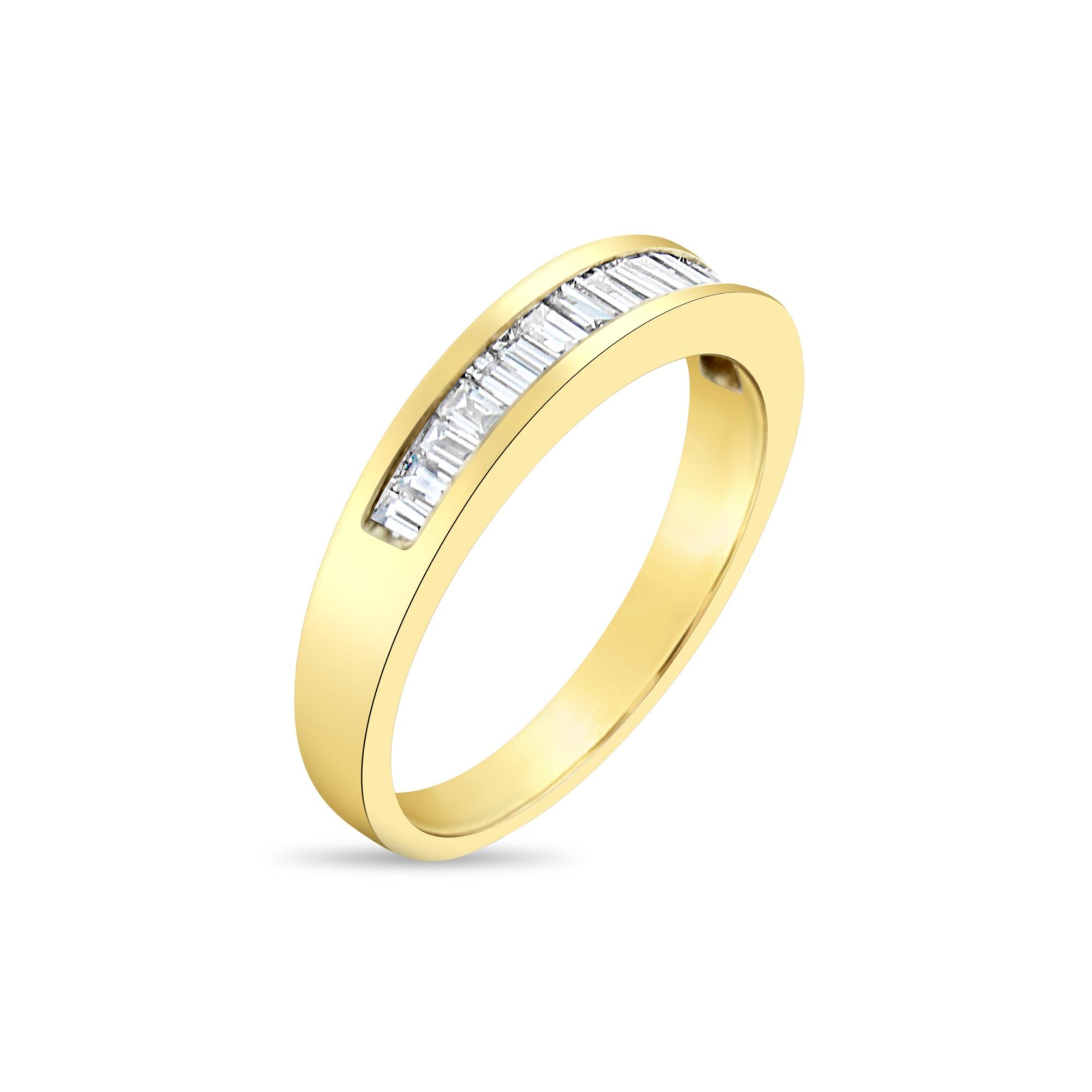 ♥ Product Summary ♥

Main Stone: Diamond
Approx. Carat Weight: .50cttw
Stone Cut: Tapered Baguette
Material: 14k Yellow Gold
Width: 4MM
Weight: 4 grams

Diamonds are Natural. Not enhanced, simulated or lab created.
