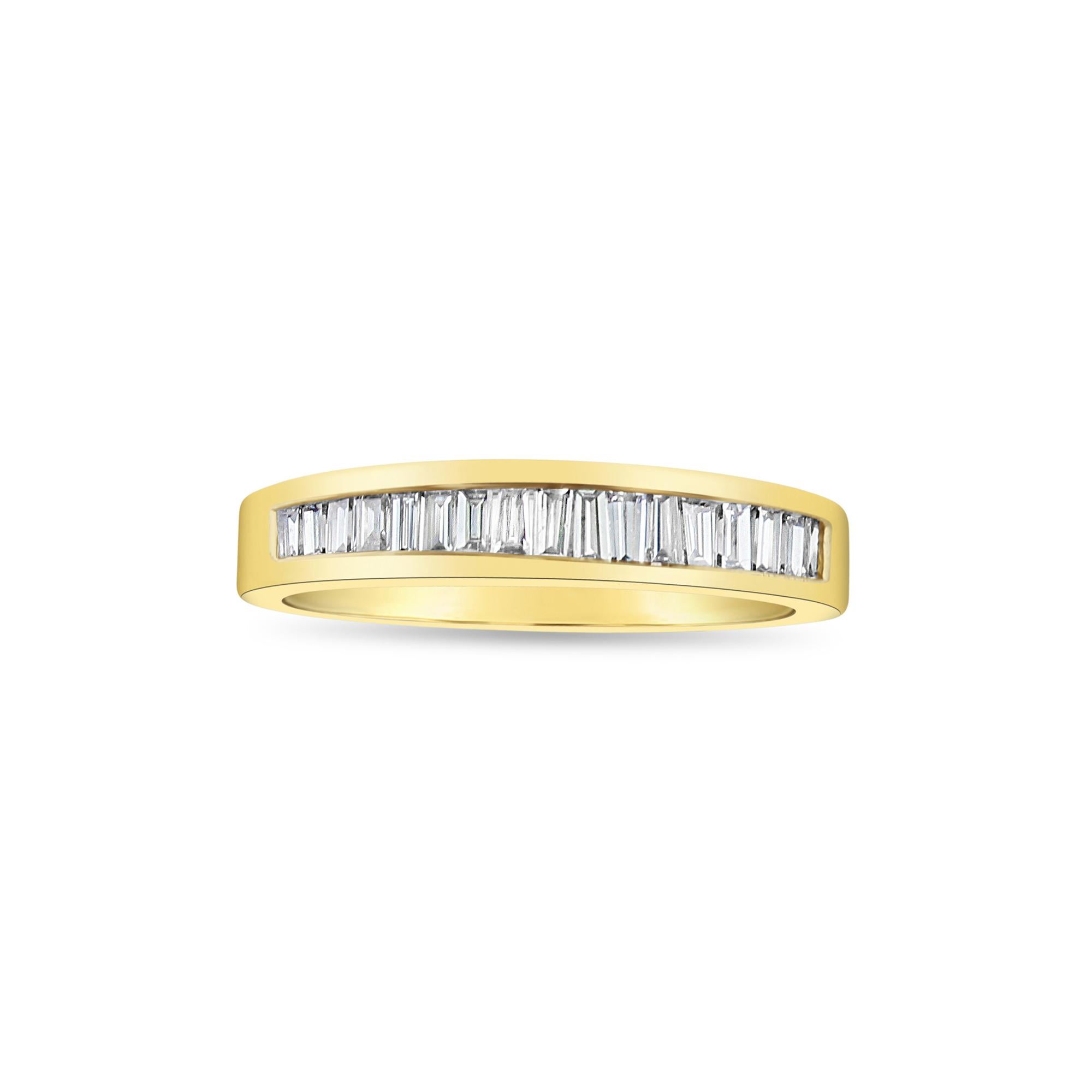Tapered Baguette Diamond Wedding Band with 14k Two-Toned Gold Accented Design For Sale