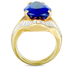 Tapered Baguette Diamonds and Pear Tanzanite Yellow Gold Ring
