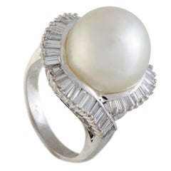 Tapered Baguette Diamonds and Pearl Platinum Ring