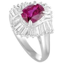 Tapered Baguette Diamonds and Ruby Platinum Ring
