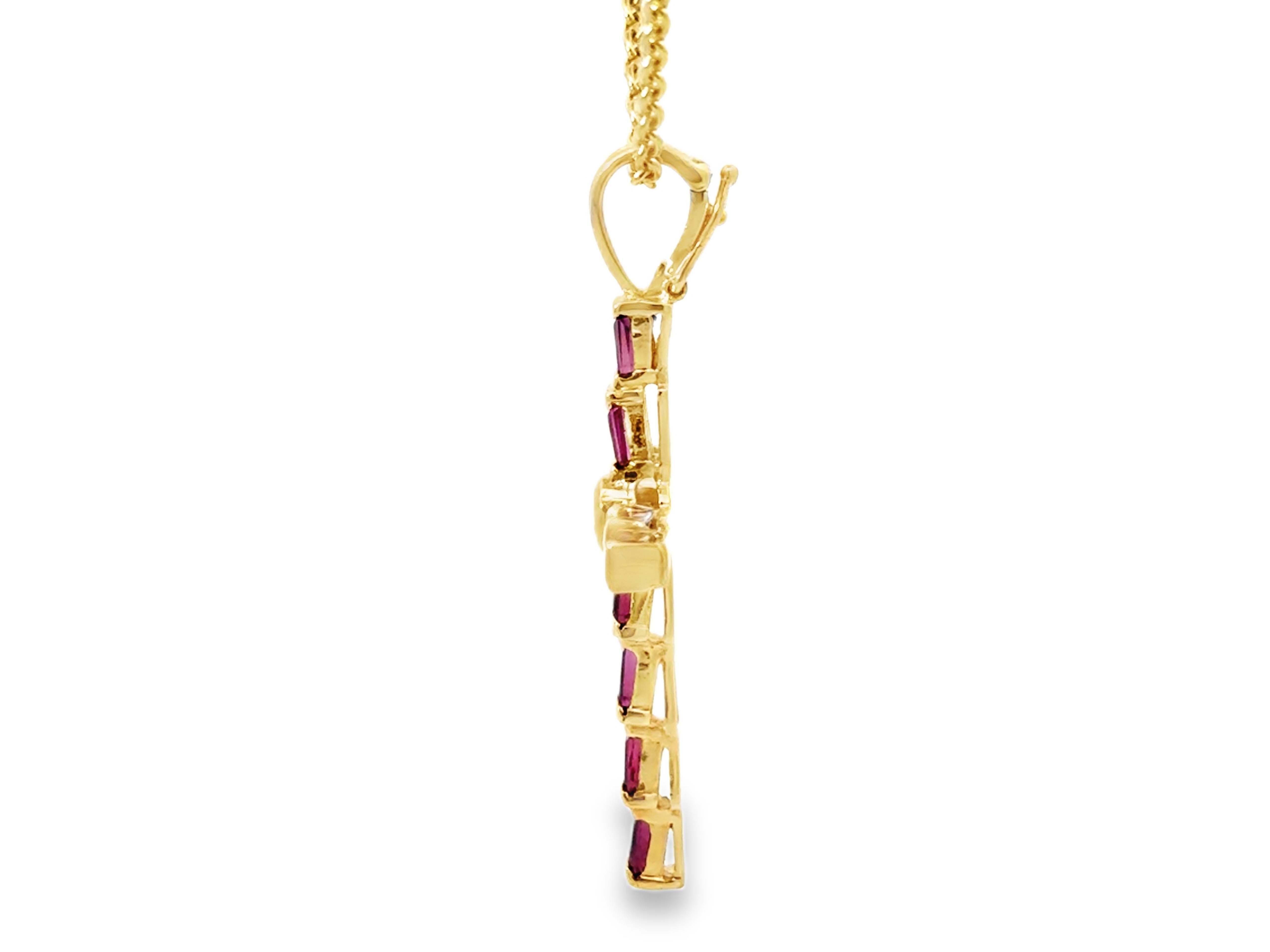 De las mujeres Collar Cruzado de Rubí Baguette Cónico y Diamante Central Oro Amarillo 14k en venta