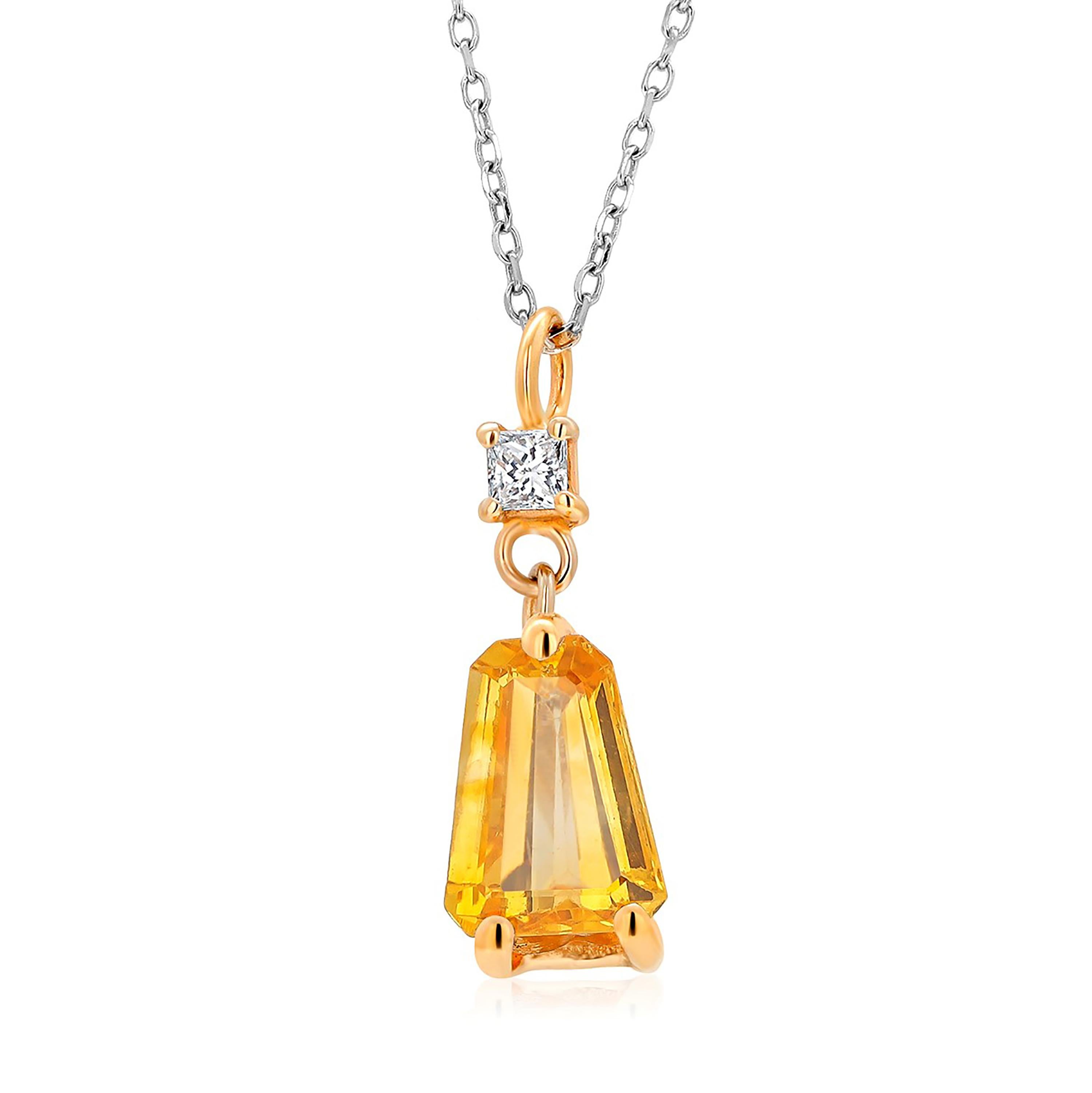 Women's or Men's Tapered Baguette Yellow Sapphire and Diamond Gold Drop Pendant Necklace