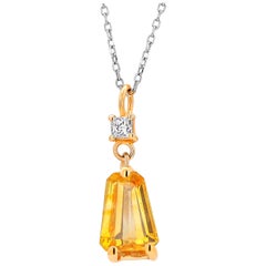Tapered Baguette Yellow Sapphire and Diamond Gold Drop Pendant Necklace