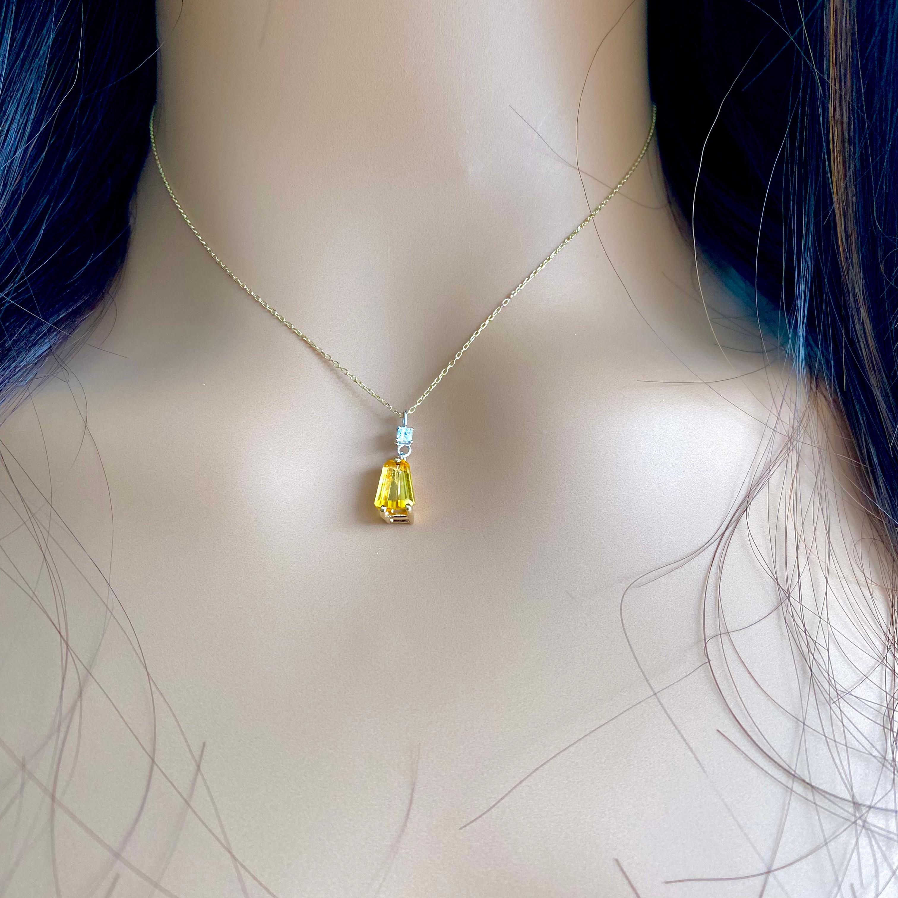 Contemporary Tapered Baguette Yellow Sapphire and Diamond Yellow Gold Drop Pendant Necklace