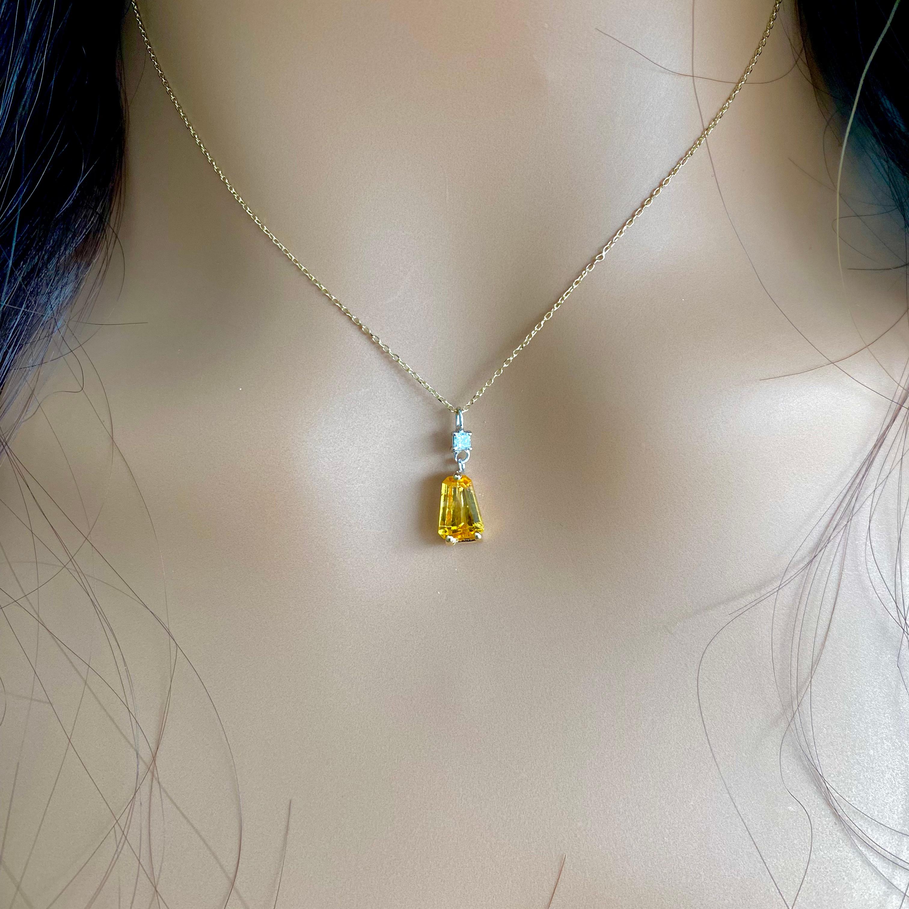 Women's or Men's Tapered Baguette Yellow Sapphire and Diamond Yellow Gold Drop Pendant Necklace