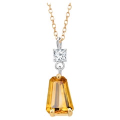 Tapered Baguette Yellow Sapphire and Diamond Yellow Gold Drop Pendant Necklace