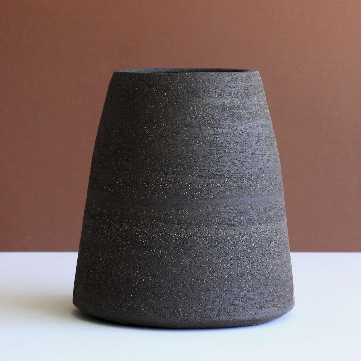 Ceramic Tapered Carbon-Black Decorative Vase For Sale