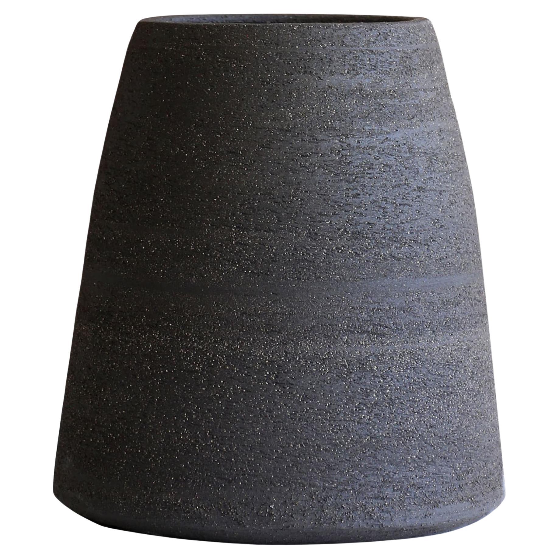 Tapered Carbon-Black Decorative Vase For Sale