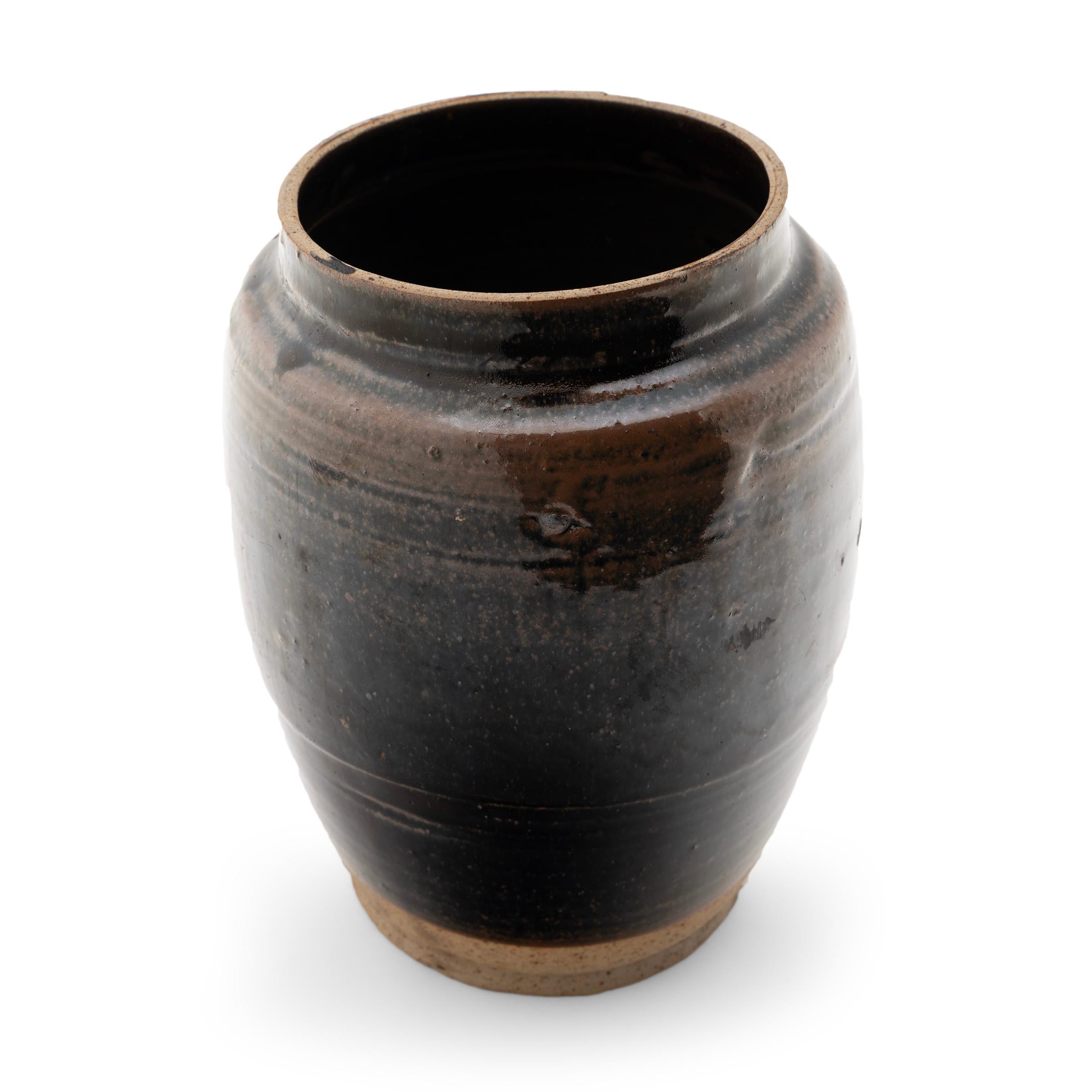 Qing Tapered Chinese Glazed Kitchen Jar, circa 1900 For Sale
