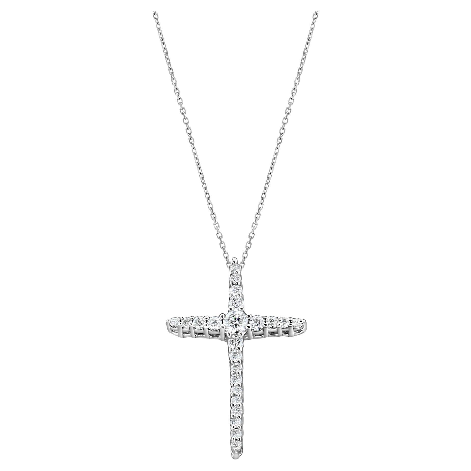 Tapered Diamond Cross Pendant .86cttw 14k White Gold
