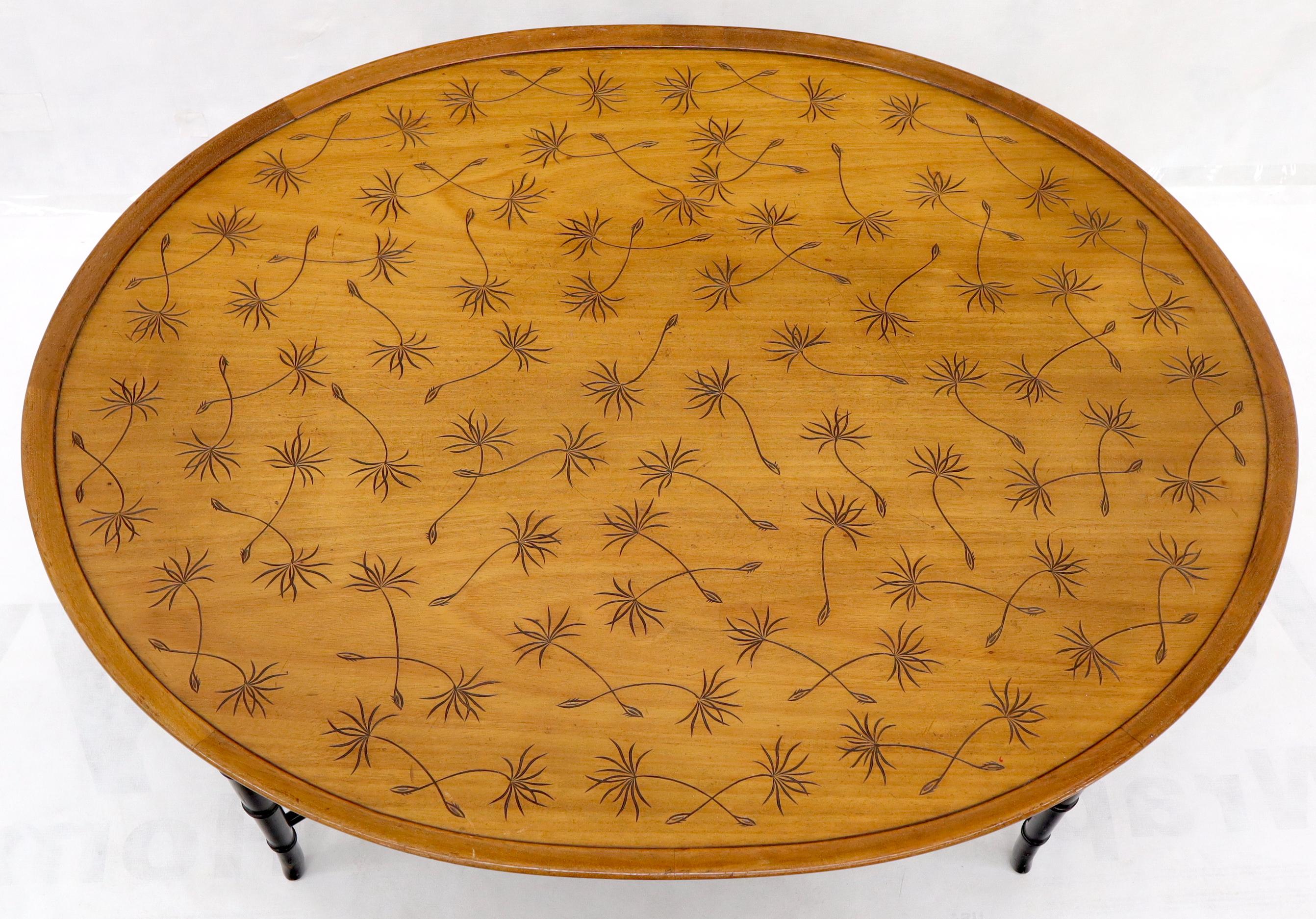 Mid-Century Modern Tapered Faux Bamboo Leg Oval Top Coffee Table For Sale