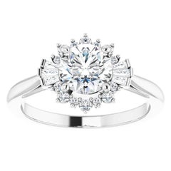 Tapered Halo Round Brilliant Diamond Engagement Ring