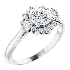 Tapered Halo Round Brilliant Diamond Engagement Ring