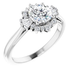 Tapered Halo Round Brilliant Diamond Wedding Ring Set