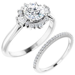 Tapered Halo Round Brilliant Diamond Wedding Ring Set