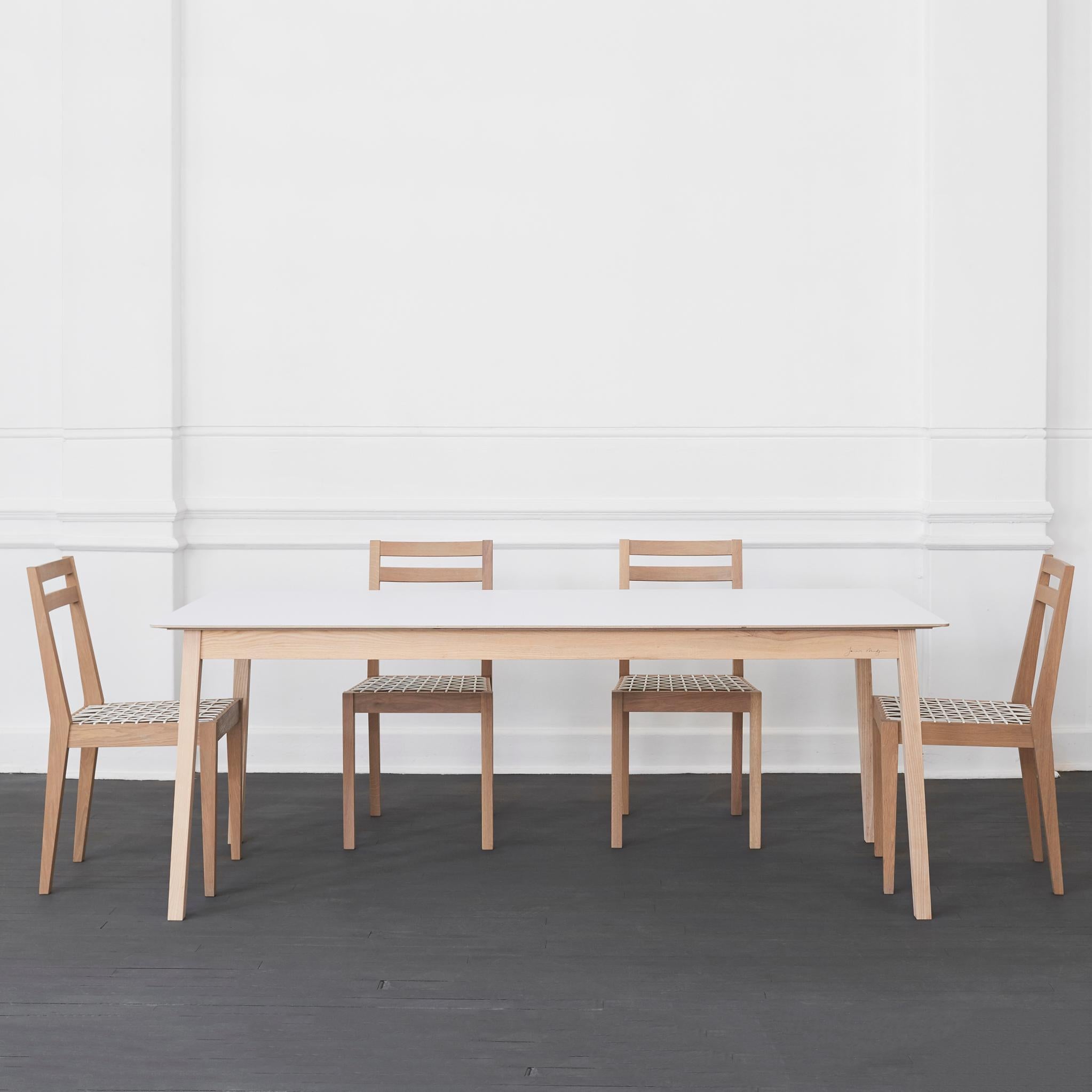 Mid-Century Modern Tapered Leg Dining Table, Oak with Fenix Top, 6-Seat, with Hardwood Chair For Sale