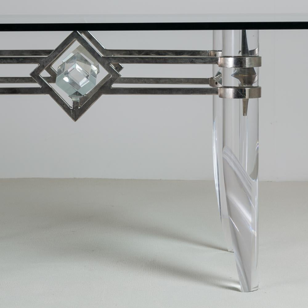 Mid-Century Modern Unusual Tapered Lucite and Nickel Plated Based Table 1970s For Sale