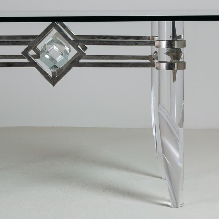 Mid-Century Modern Unusual Tapered Lucite and Nickel Plated Based Table 1970s  For Sale
