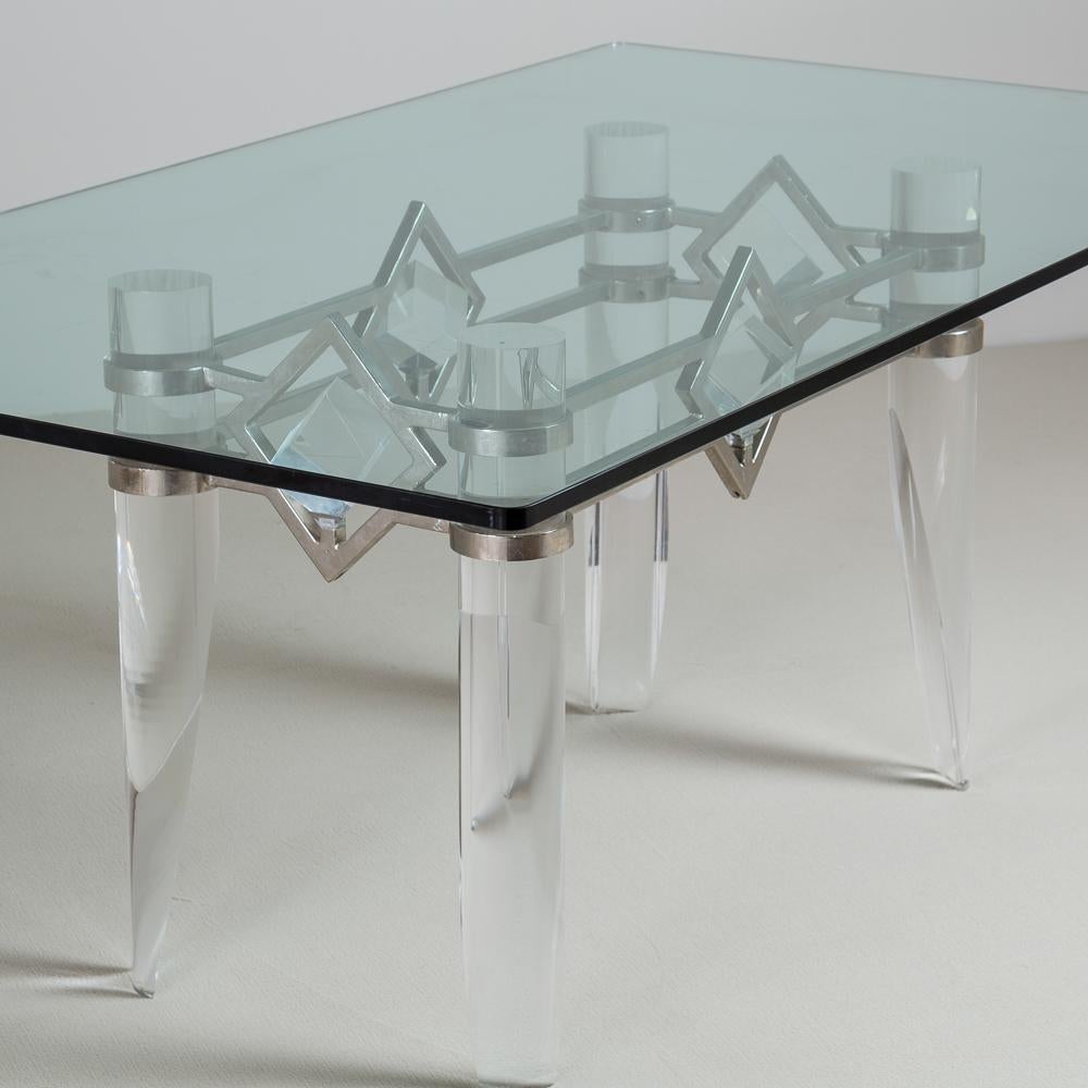 American Unusual Tapered Lucite and Nickel Plated Based Table 1970s 