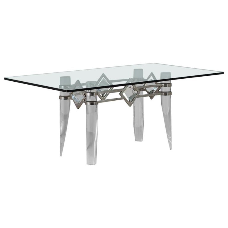 Unusual Tapered Lucite and Nickel Plated Based Table 1970s  For Sale